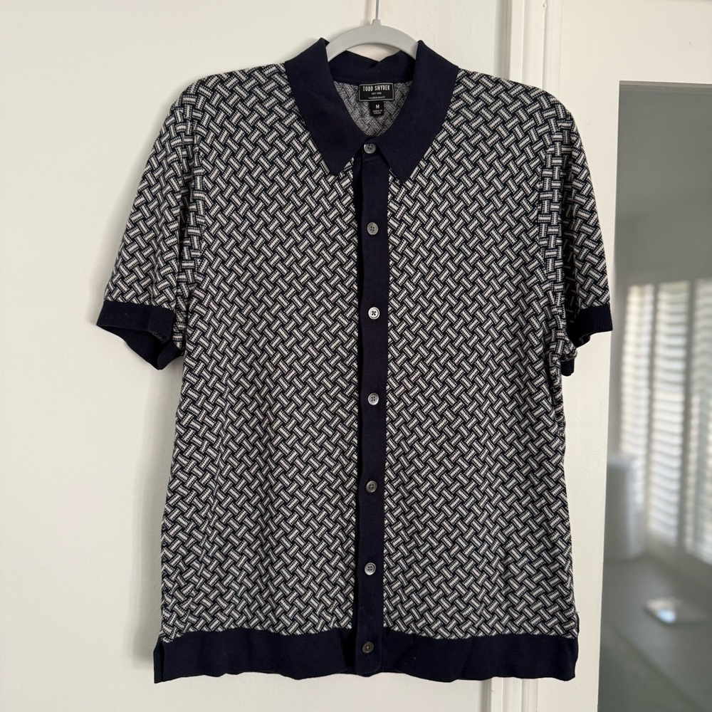 Todd Snyder Navy and White Short Sleeve Knit Shirt